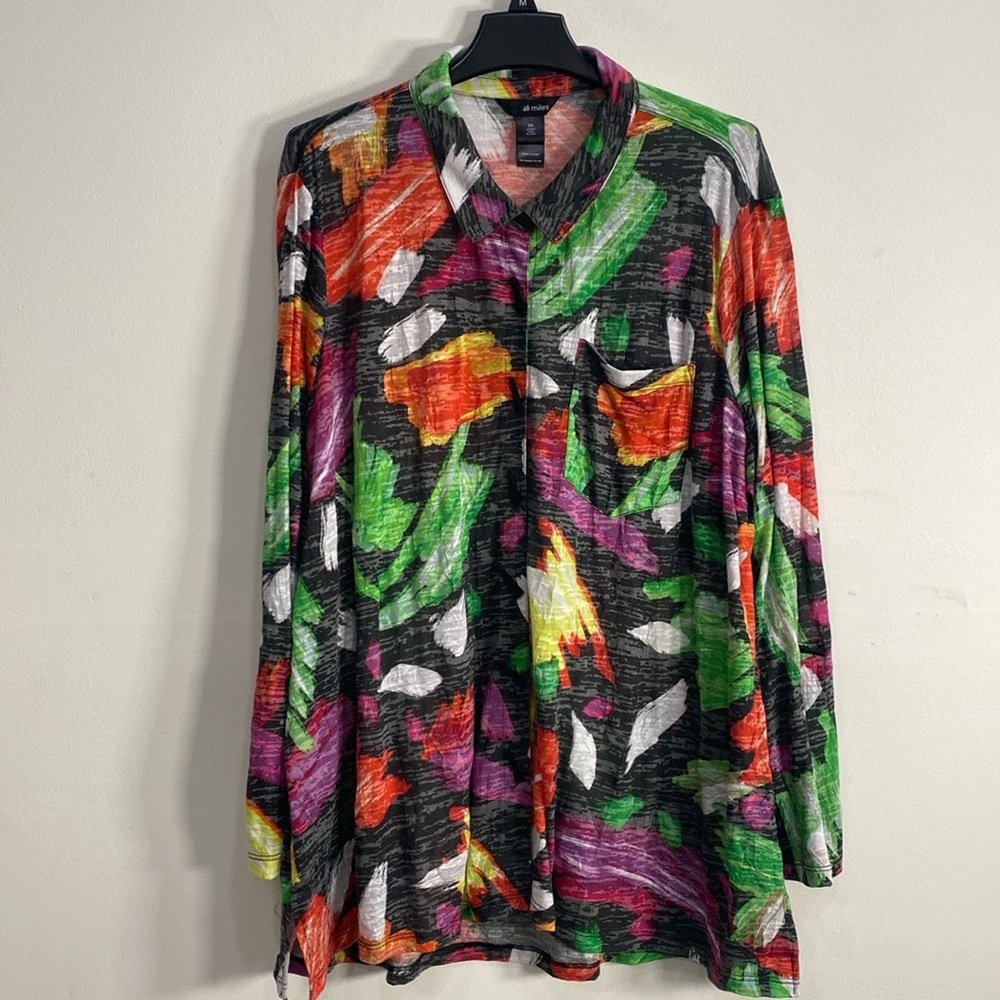 Ali‎ Miles 2X Top Crinkle Brush Stroke Art to Wear